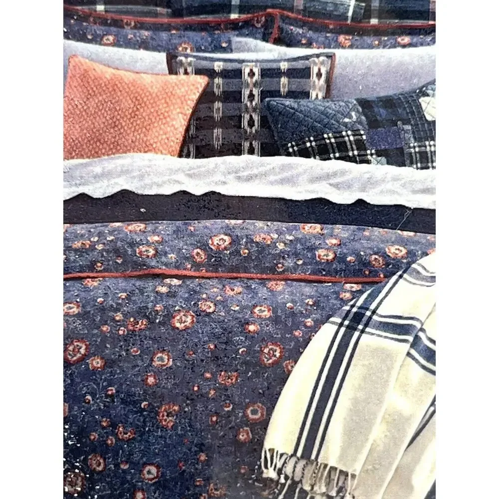 Ralph Lauren Indigo Traveler Standard Pillow Sham Blue Floral Denim Red Pink NIP